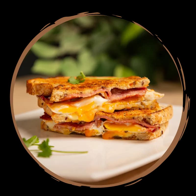 Toasted bacon, egg and cheese sandwich